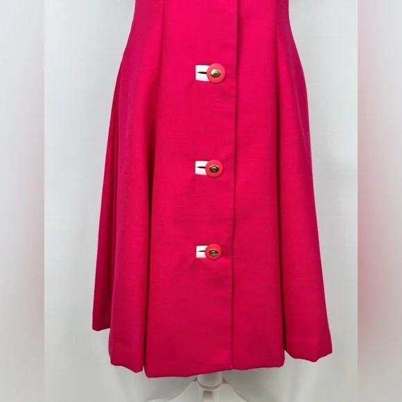 Vintage 1980s Howard Wolf Sheath Dress Short Sleeves Fuchsia Pink & White Size 4 - Picture 3 of 11
